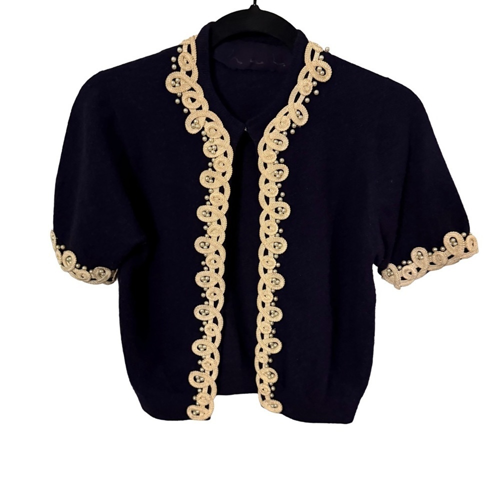 Hadley Vintage Women’s 100% Cashmere Handmade Navy Cardigan Sweater  Sz M